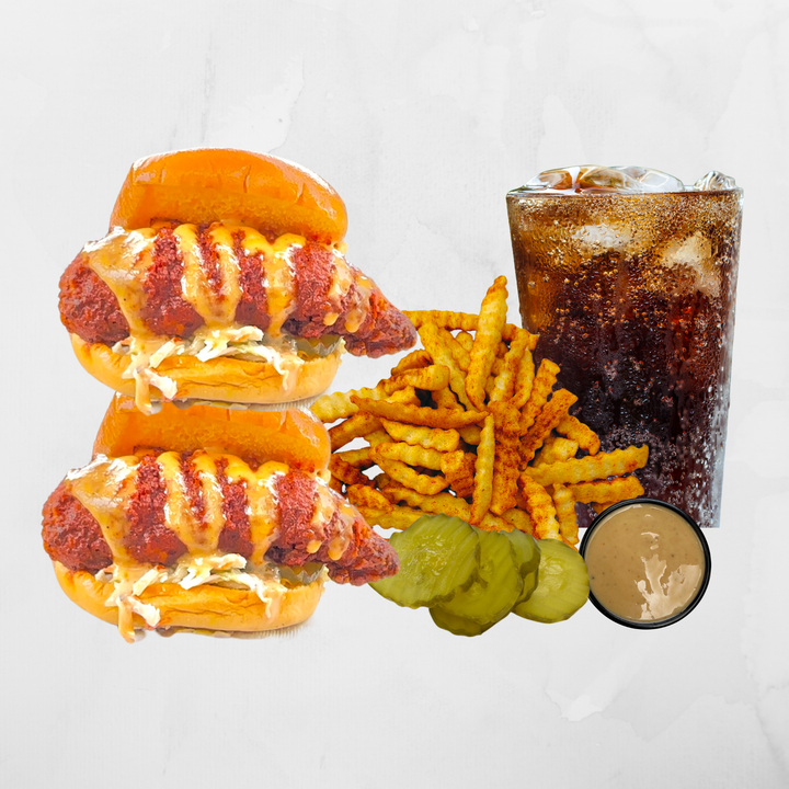 2 Sandwiches, Fries, Drink.